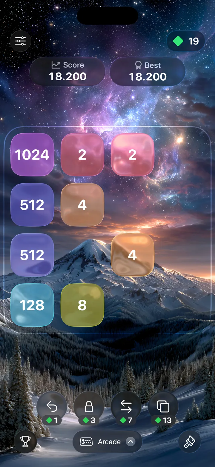 Glass 2048 running on iOS device